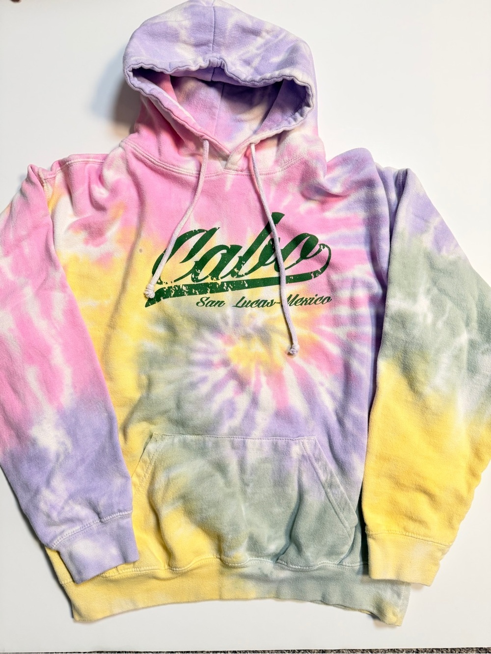 Dreamsicle tie dye pullover hoodie, cotton, rainbow color, Cabo St. Lucas size M